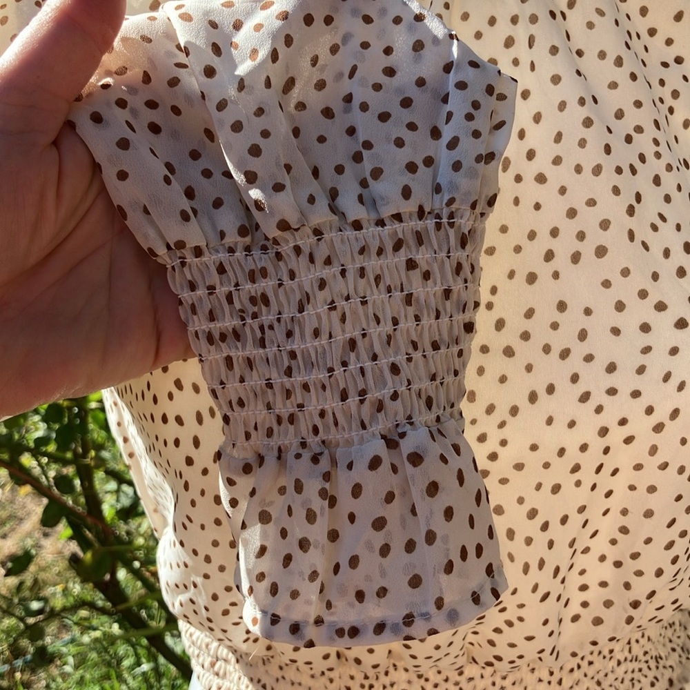 Japna polka dot retro styling high neck ruffled polka dot blouse Small - Picture 3 of 6